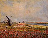 Fields of Flowers and Windmills near Leiden by Claude Monet